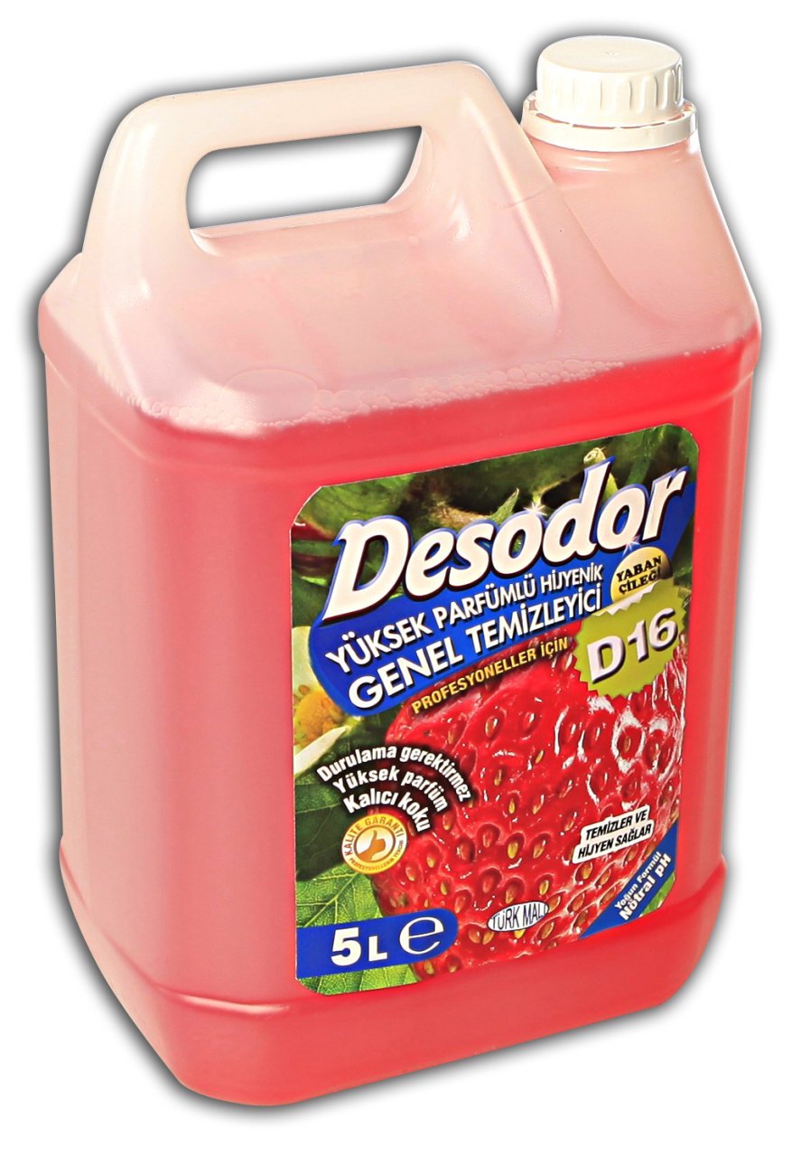 DESODOR® D16 YÜKSEK PARFÜMLÜ HİJYENİK GENEL TEMİZLEYİCİ YABAN ÇİLEĞİ 5L