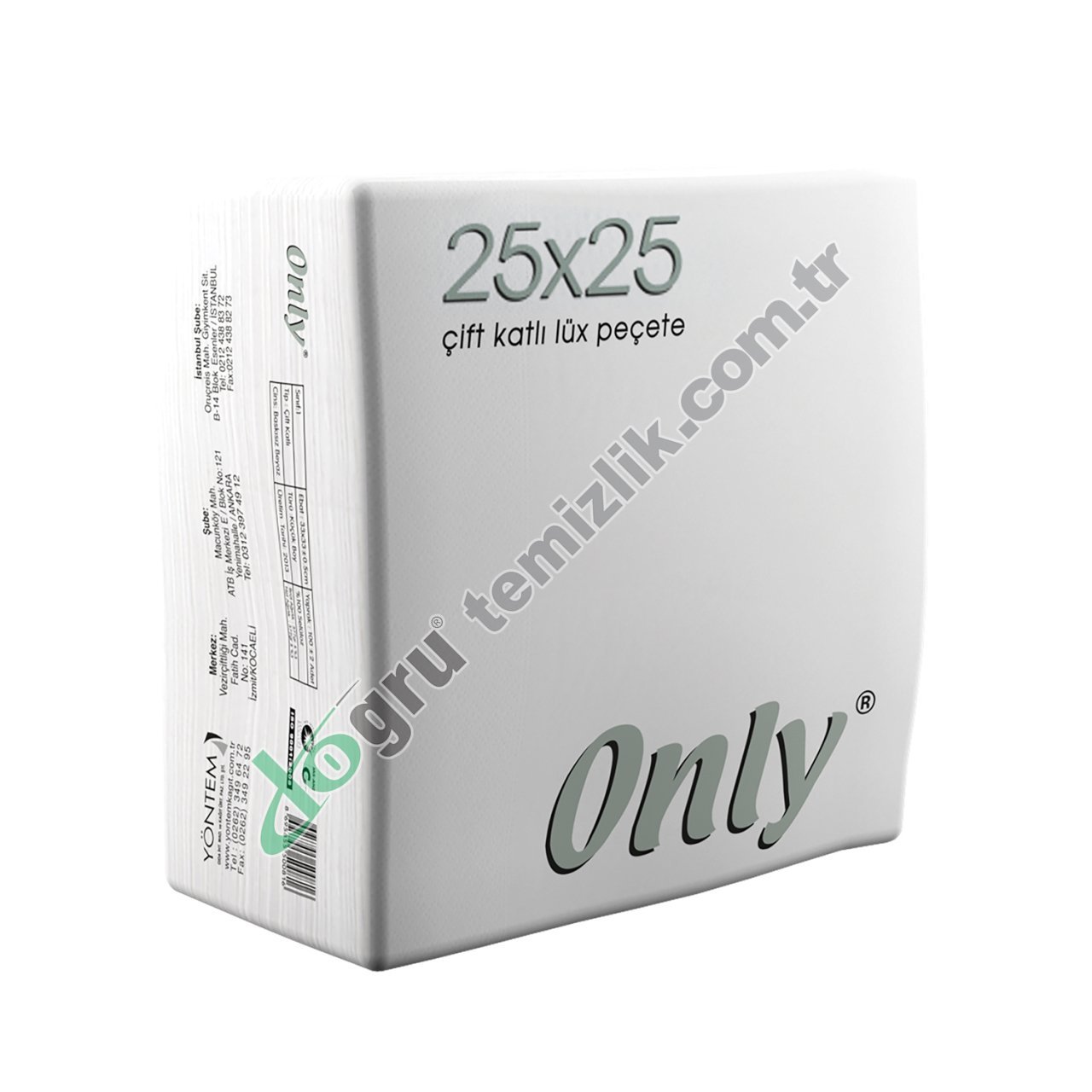 Only 100'lü 25x25 Kenar Bordürlü Çift Kat Peçete %100 Selüloz