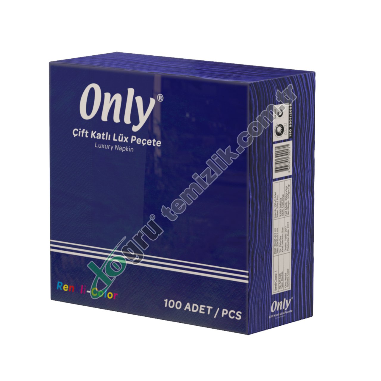 Only 100'lü 33x31 Color Kenar Bordürlü Çift Kat Peçete %100 Selüloz LACİVERT