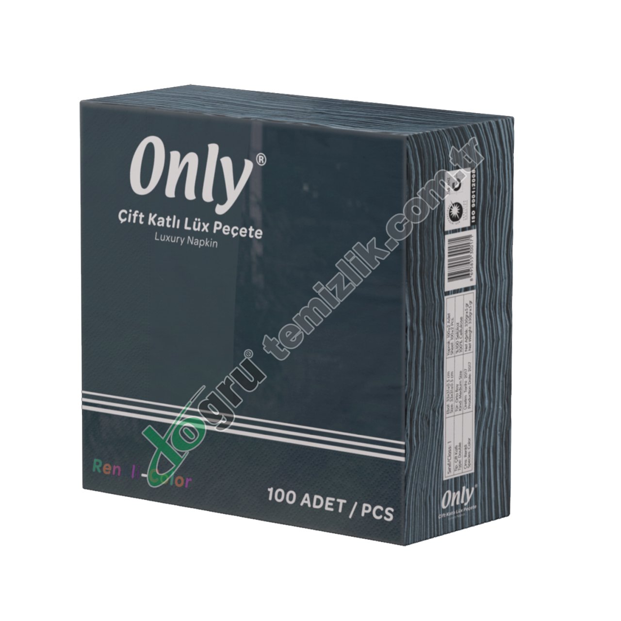 Only 100'lü 33x31 Color Kenar Bordürlü Çift Kat Peçete %100 Selüloz SİYAH