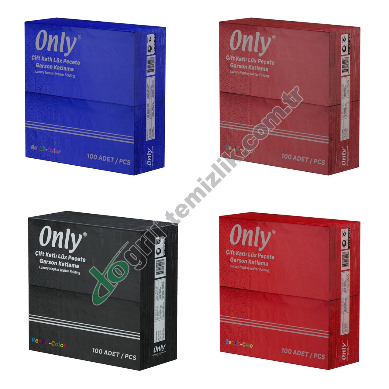 Only Garson Katlama 100'lü 33x31 Color Kenar Bordürlü Çift Kat Peçete %100 Selüloz