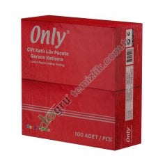 Only Garson Katlama 100'lü 33x31 Color Kenar Bordürlü Çift Kat Peçete %100 Selüloz KIRMIZI