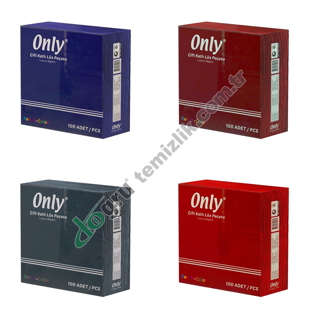 Only 100'lü 40x40 Color Kenar Bordürlü Çift Kat Peçete %100 Selüloz