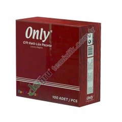 Only 100'lü 40x40 Color Kenar Bordürlü Çift Kat Peçete %100 Selüloz BORDO