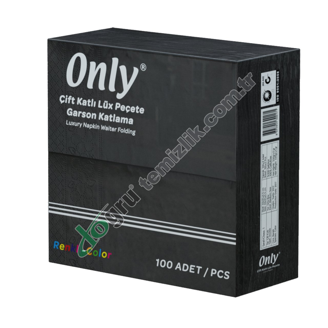 Only Garson Katlama 100'lü 40x40 Color Kenar Bordürlü Çift Kat Peçete %100 Selüloz SİYAH