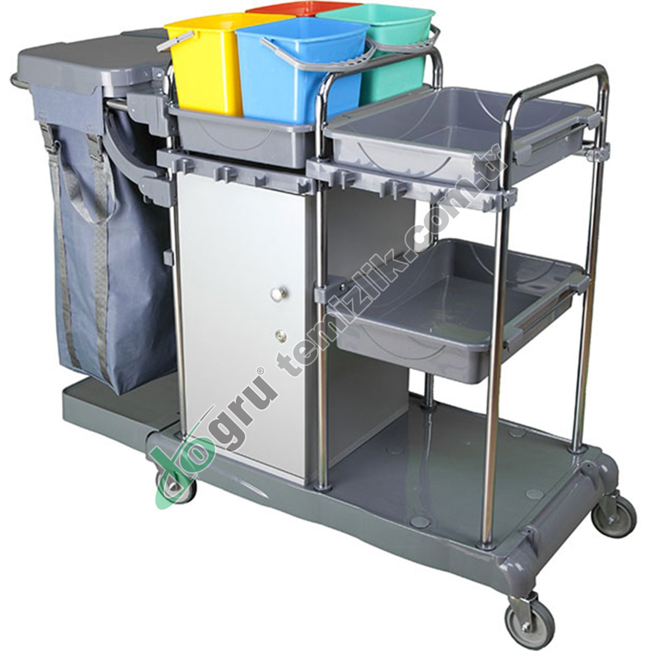 Üçtem KA865DK 4 Kovalı Brandalı Dolaplı Krom Kat Arabası