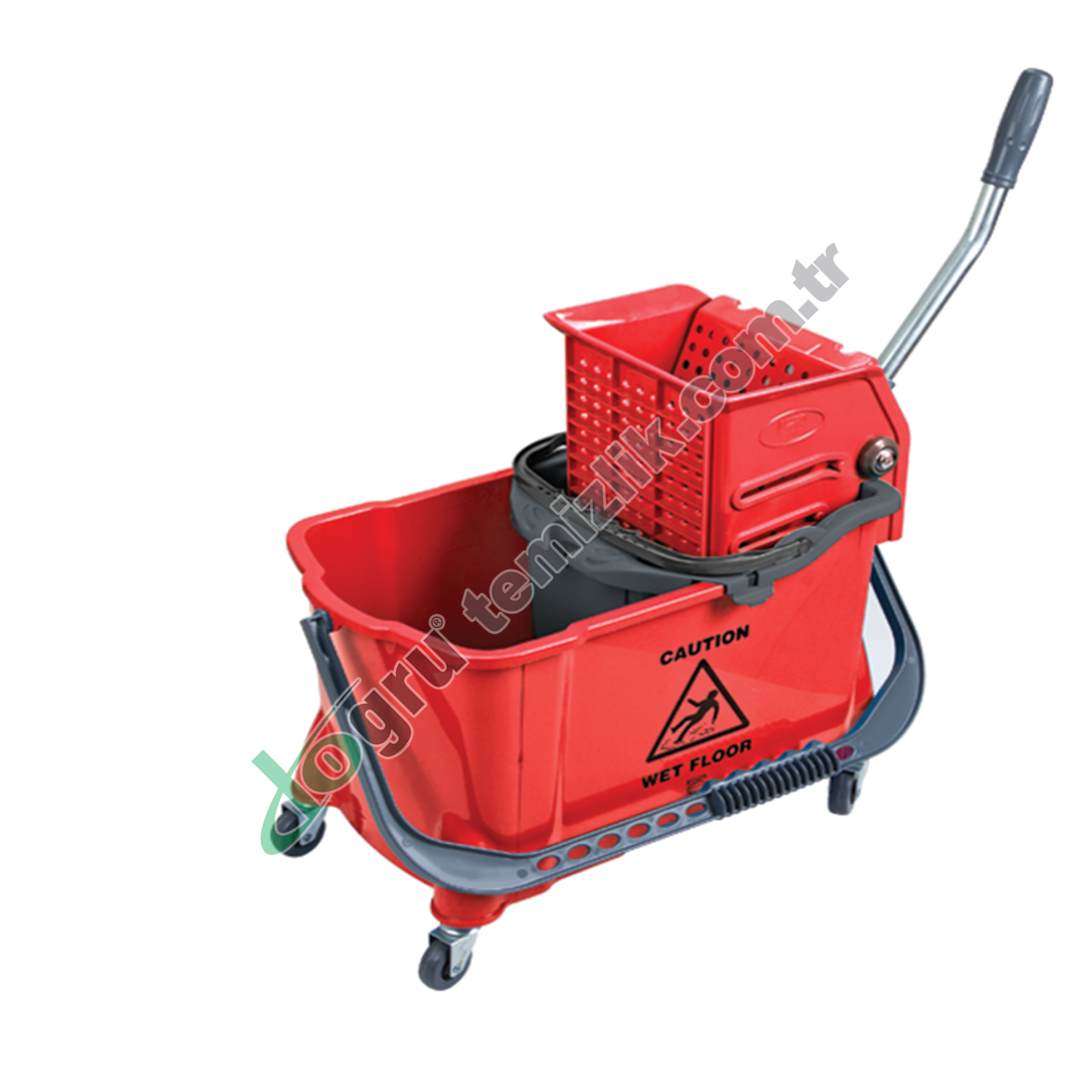 Üçtem HTS730 Çift Kovalı Plastik Presli Tekerli Temizlik Seti 24+10 LT KIRMIZI