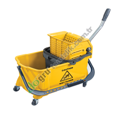 Üçtem HTS730 Çift Kovalı Plastik Presli Tekerli Temizlik Seti 24+10 LT SARI