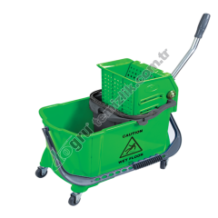 Üçtem HTS730 Çift Kovalı Plastik Presli Tekerli Temizlik Seti 24+10 LT YEŞİL