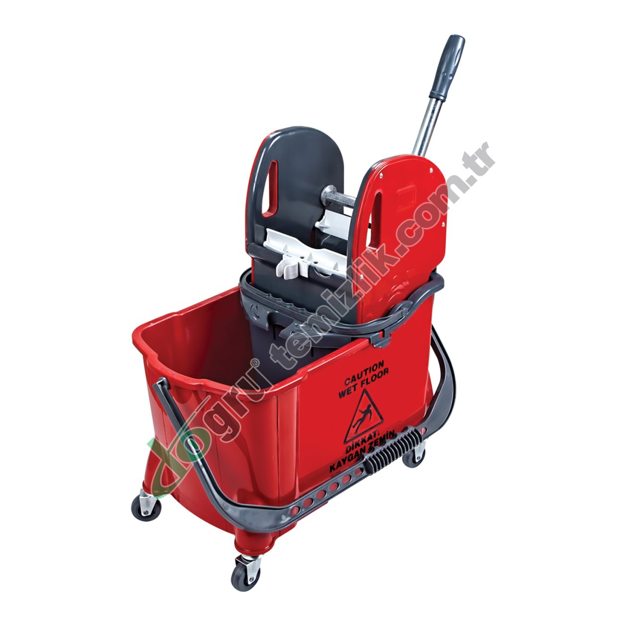 Üçtem HTS731 Çift Kovalı Plastik Presli Tekerli Temizlik Seti 24+10 LT KIRMIZI